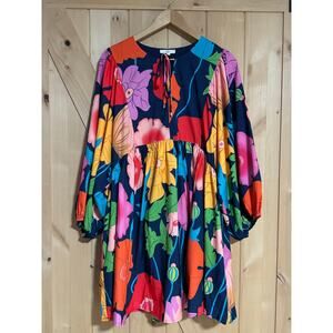 Entro | Bright Floral Short Dress with Puff Sleeves | Size XL